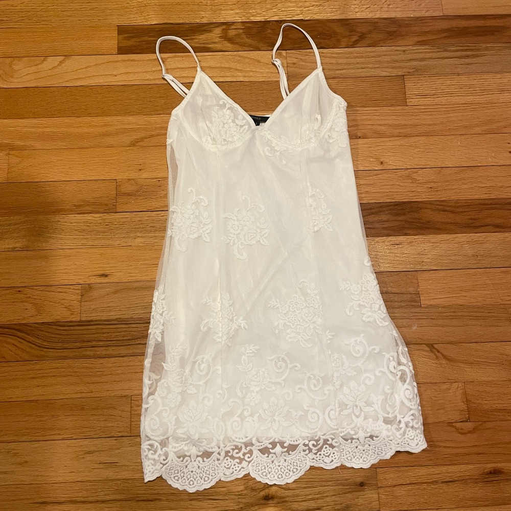 White Mini Dress with Embroidered Lace